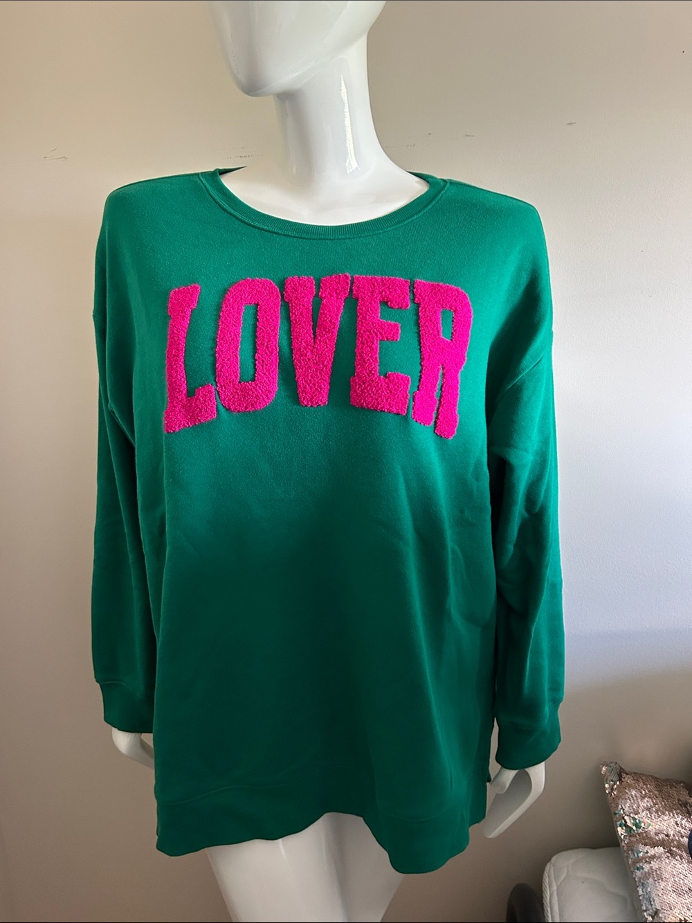Green 'LOVER' Torrid Crewneck Sweatshirt - Pink Lettering